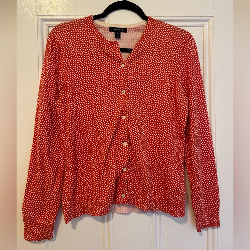 Lands' End Red and White Button Down Shirt